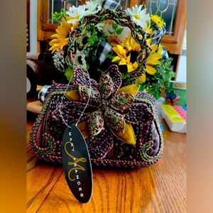 Mary Frances Beaded Purse Flower Purples Greens
